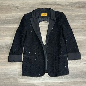 Voom by Joy Han Medium Blazer Nikki Cutout Black Sequin Open Back Cuffed Funky